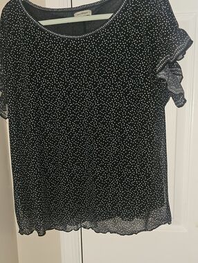Madison Black Polka Dot Short Sleeve Blouse with Ruffle Sleeves